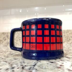 VTG Pierre Cardin Ceramic Coffee Mug Navy Red Check MCM Style Designer